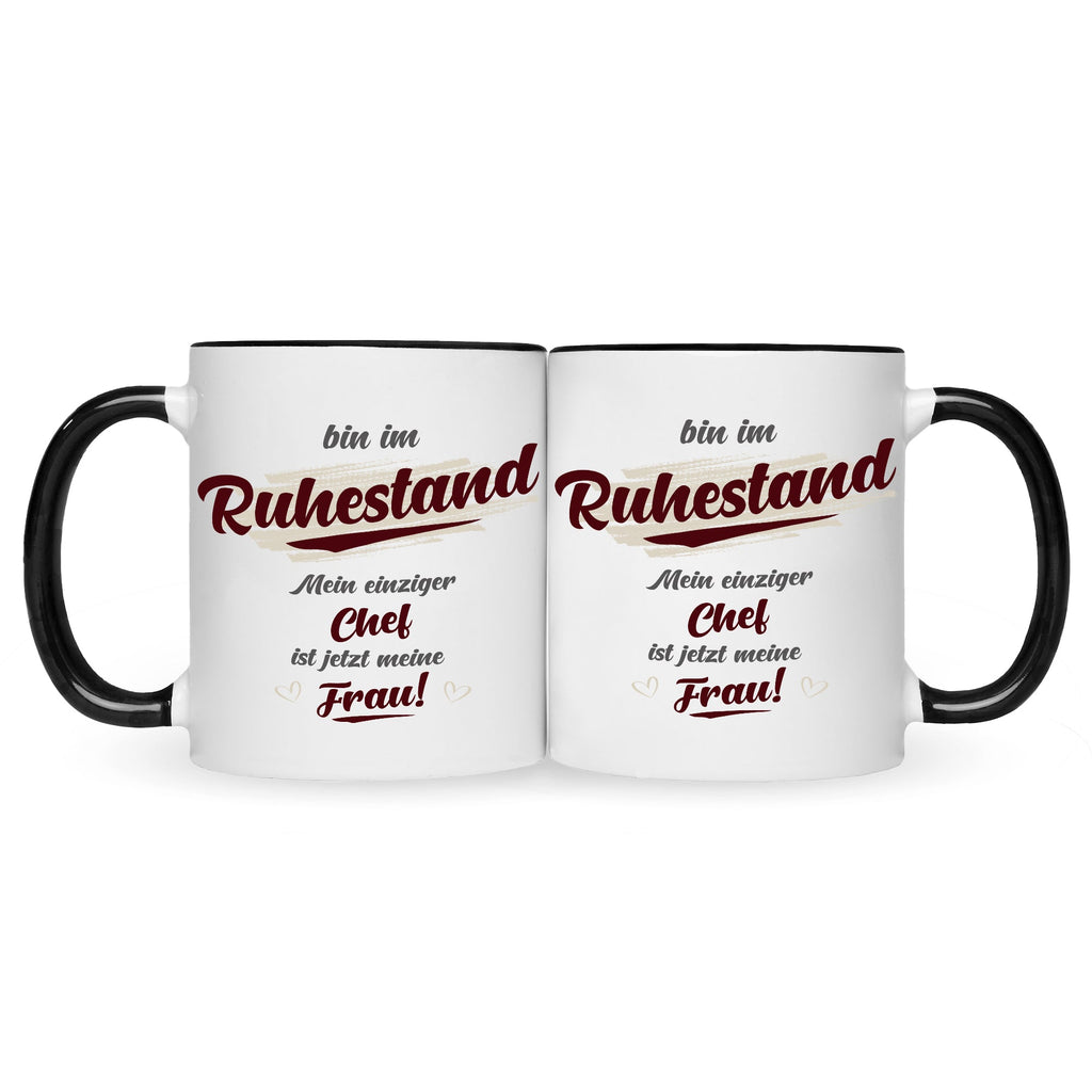 Bedruckte Tasse mit Spruch Bin im Ruhestand