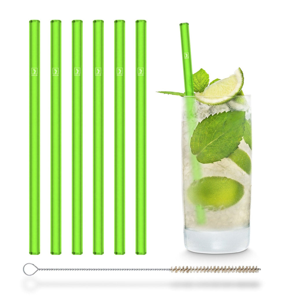 Grüne Glasstrohhalme 6x 20cm Gerade - NEON
