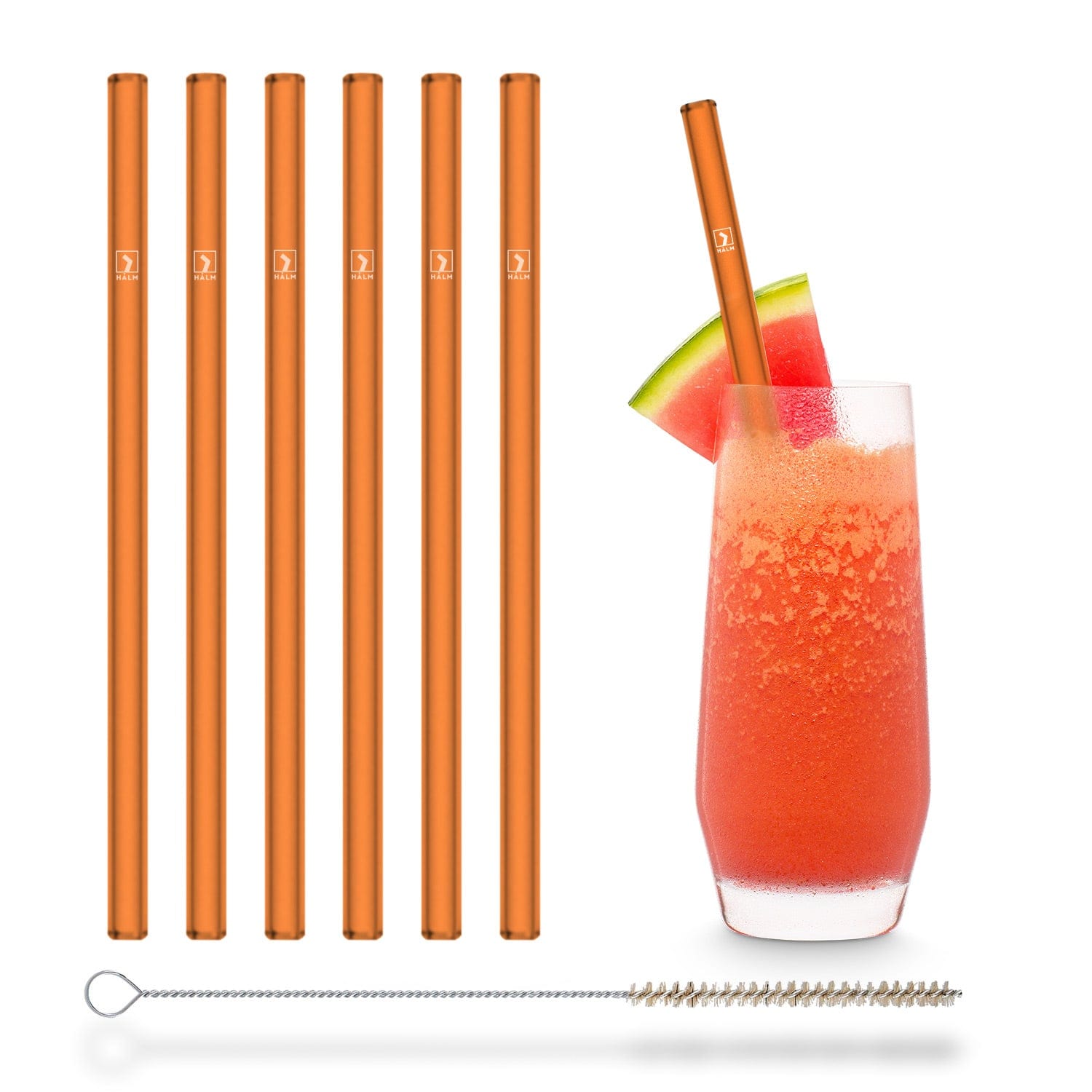 Orange Glasstrohhalme 6x 20cm Gerade - NEON