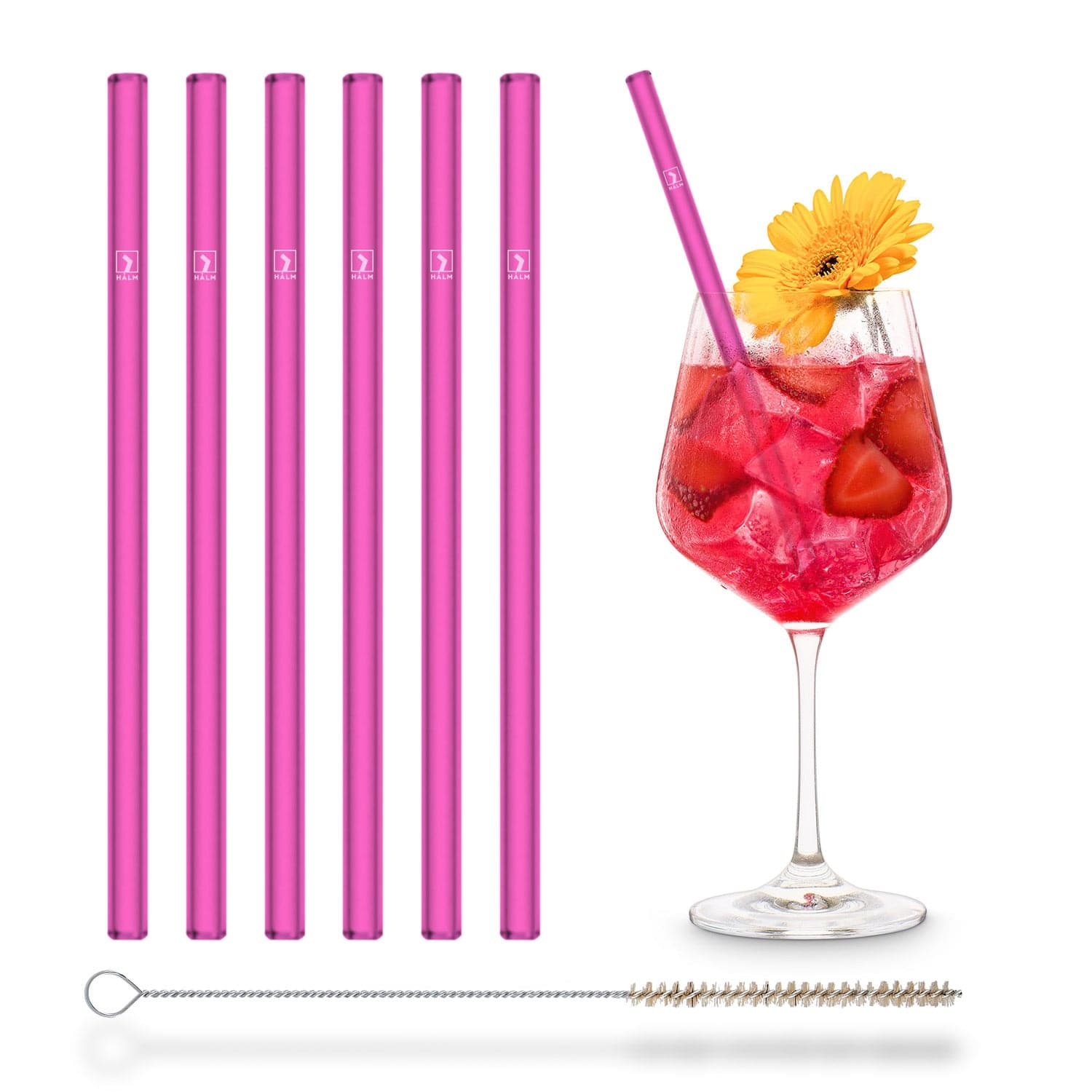 Pinke Glasstrohhalme 6x 20cm Gerade - NEON