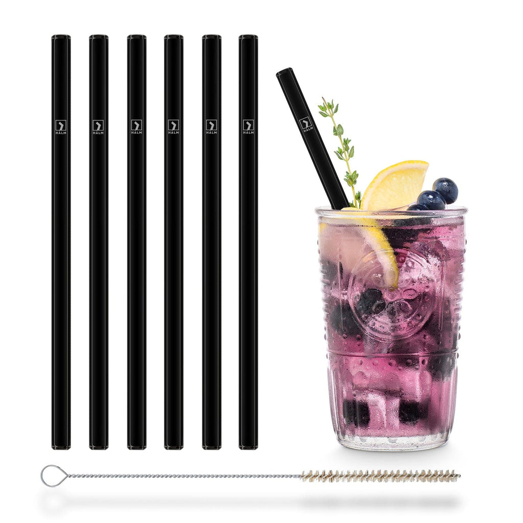 Schwarze Glasstrohhalme 6x 20cm Gerade