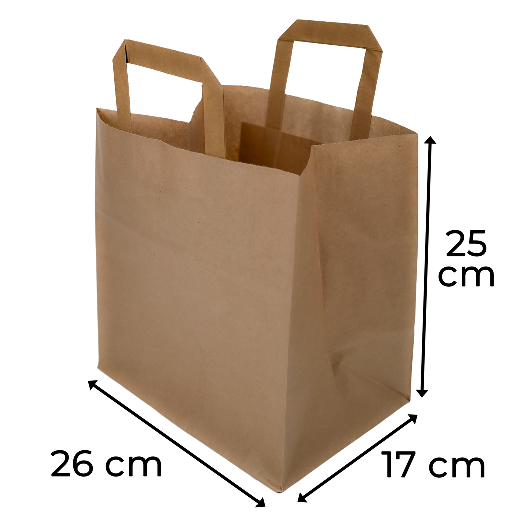 Papiertragetaschen Braun mit Henkel 26+17x25cm - FSC Kraftpapier Tüten