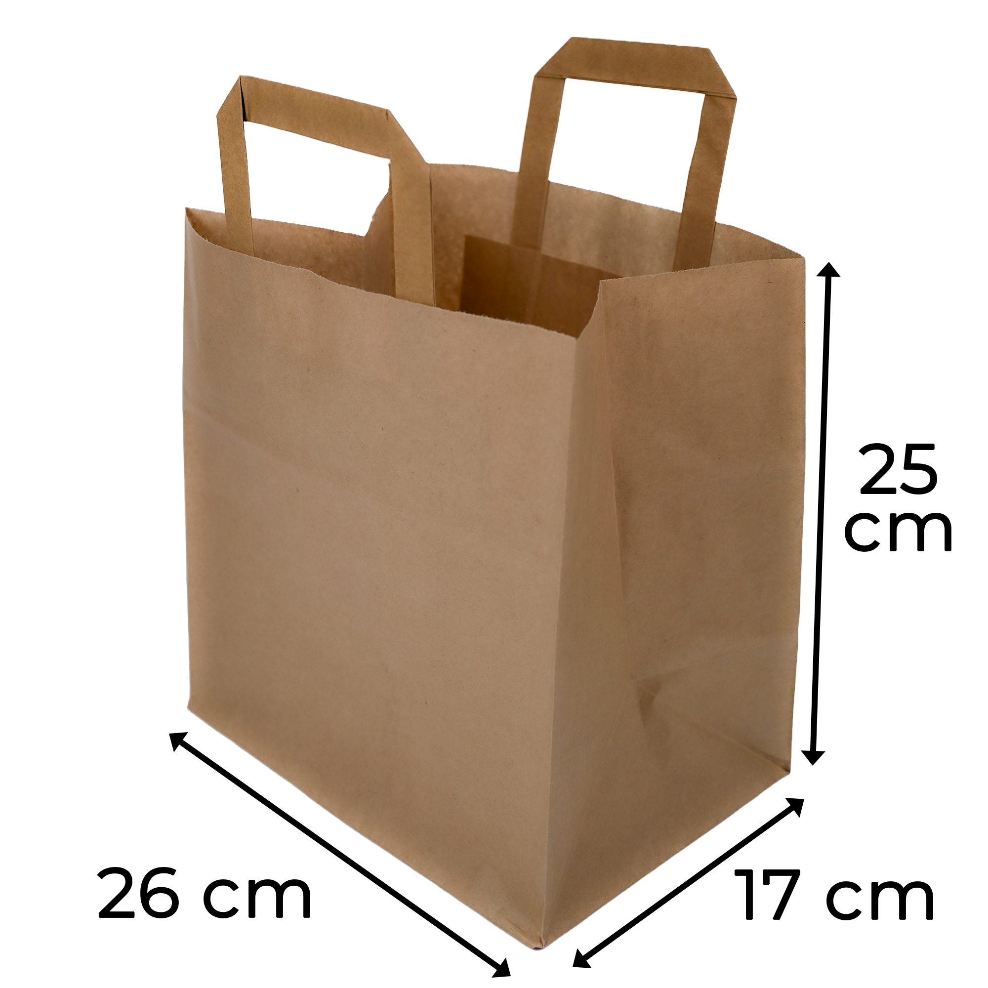 Papiertragetaschen Braun mit Henkel 26+17x25cm - FSC Kraftpapier Tüten