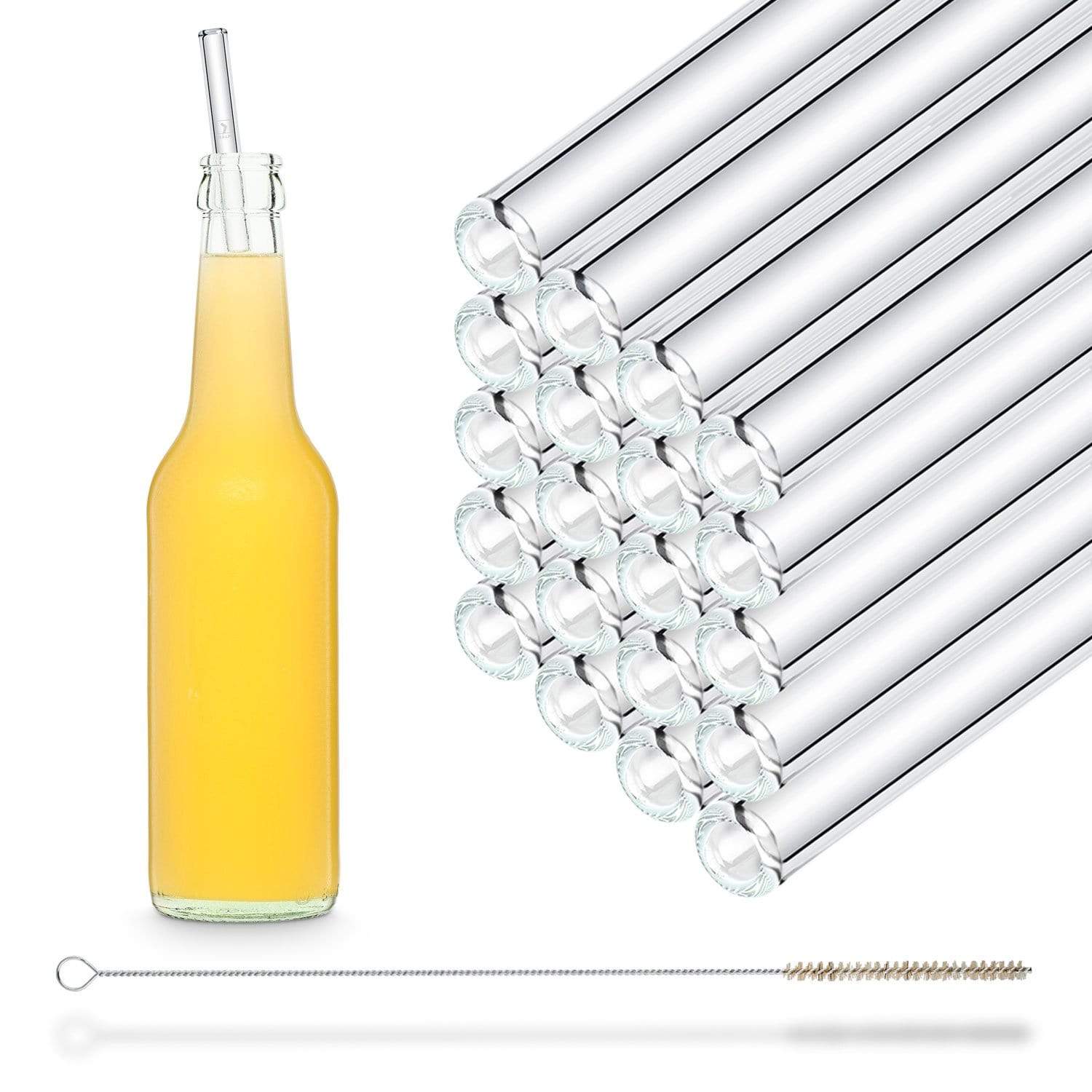 20x 27 cm Glasstrohhalme Lang für Flaschen und Karaffen 0,33 bis 0,5 Liter