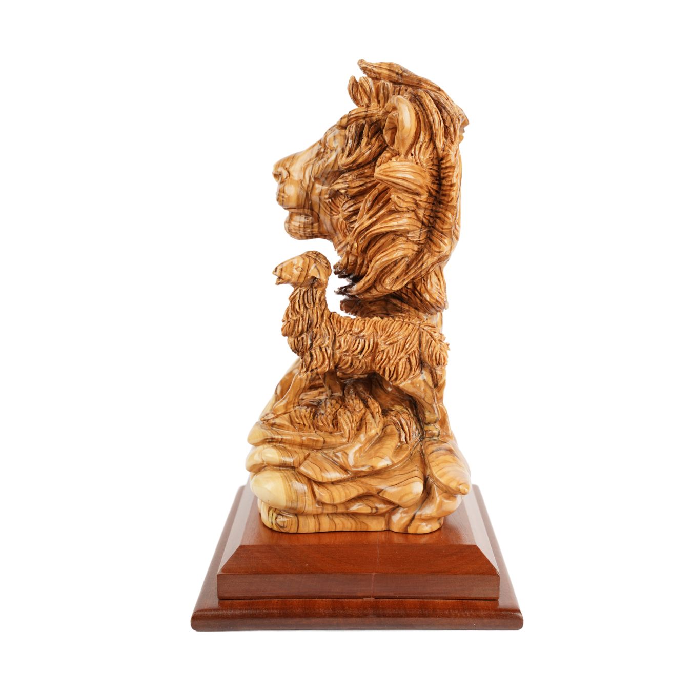 Handgeschnitzte Skulptur „Löwe und Lamm“ – Symbol für Frieden aus Olivenholz (30 cm)