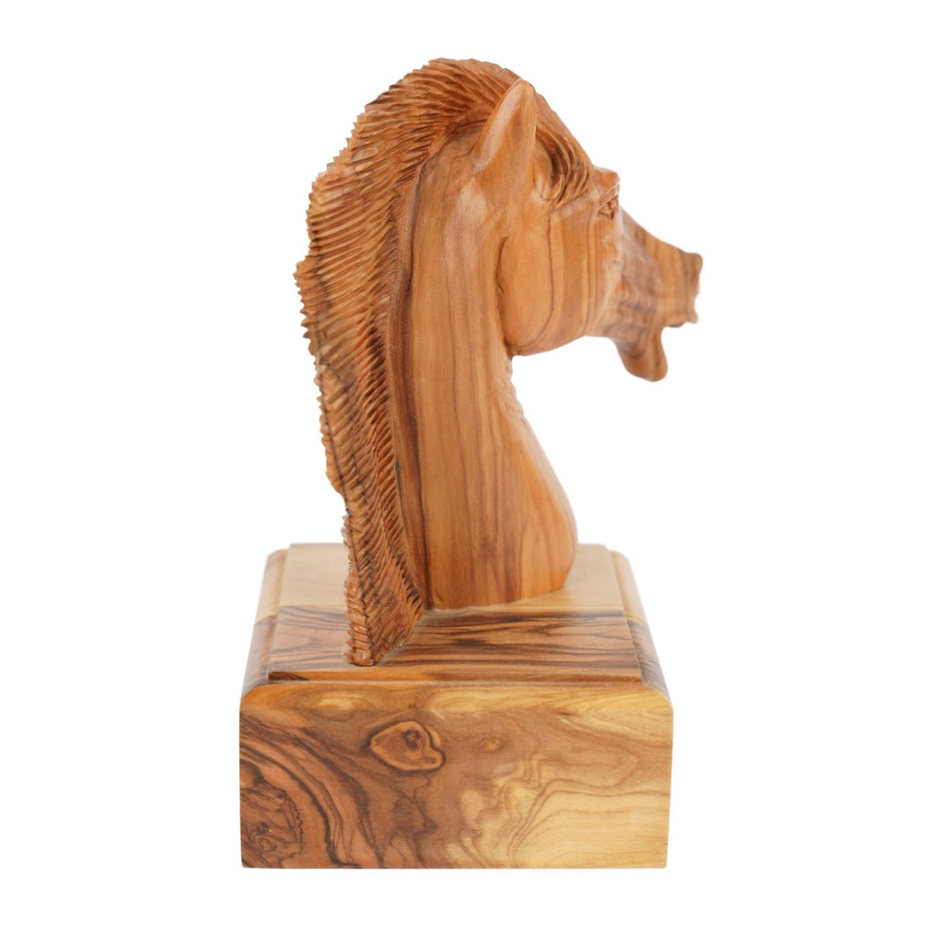 Handgeschnitzter Pferdekopf aus Olivenholz (klein) – Exklusive Holzskulptur aus Bethlehem (16 cm)
