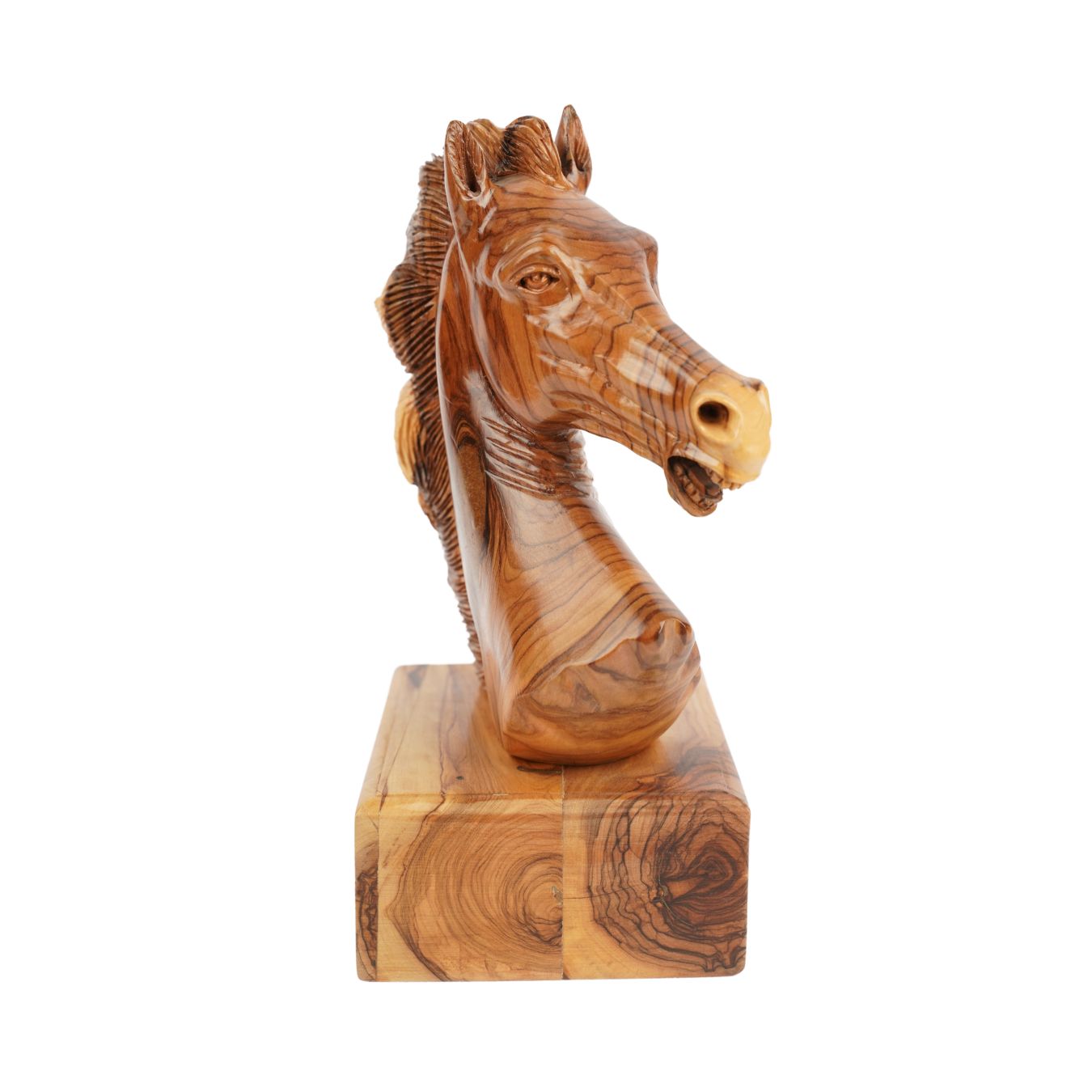 Handgeschnitzter Pferdekopf aus Olivenholz (groß) – Exklusive Holzskulptur aus Bethlehem (24 cm)