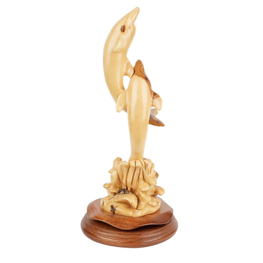 Zwei Delfine aus Olivenholz – Handgeschnitzte Skulptur aus Bethlehem (32 cm)