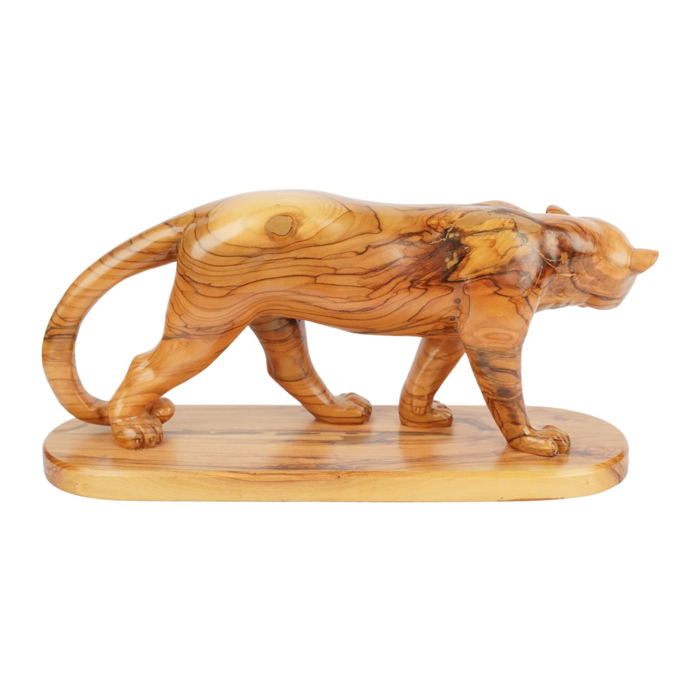 Handgeschnitzter Puma aus Olivenholz (groß) – Exklusive Holzskulptur aus Bethlehem (14x30 cm)