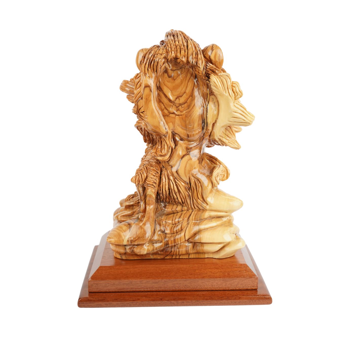 Handgeschnitzte Skulptur „Löwe und Lamm“ – Symbol für Frieden aus Olivenholz (30 cm)