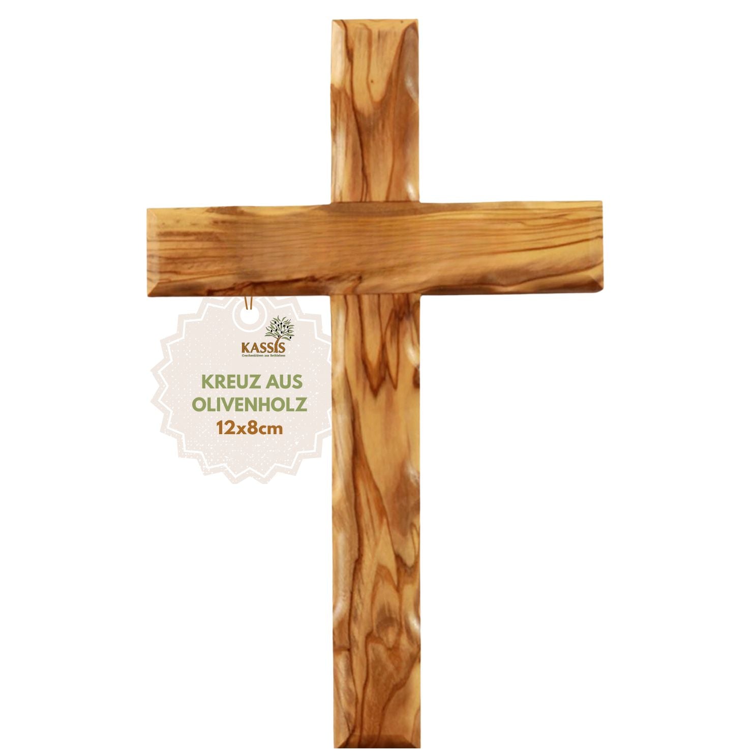 Olivenholz Kreuz gewellt | Schlichtes Wandkreuz als Geschenk zur Taufe, Kommunion oder Geburt