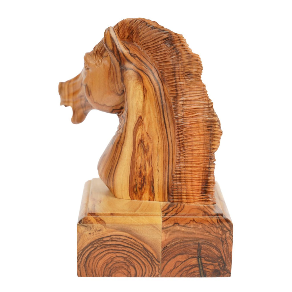 Handgeschnitzter Pferdekopf aus Olivenholz (klein) – Exklusive Holzskulptur aus Bethlehem (16 cm)