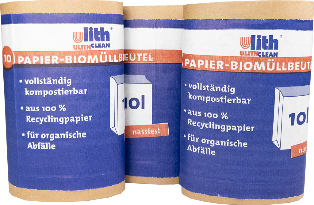 Papier Bio Müllbeutel 10L – Nassfest, Braun, aus recyceltem Material