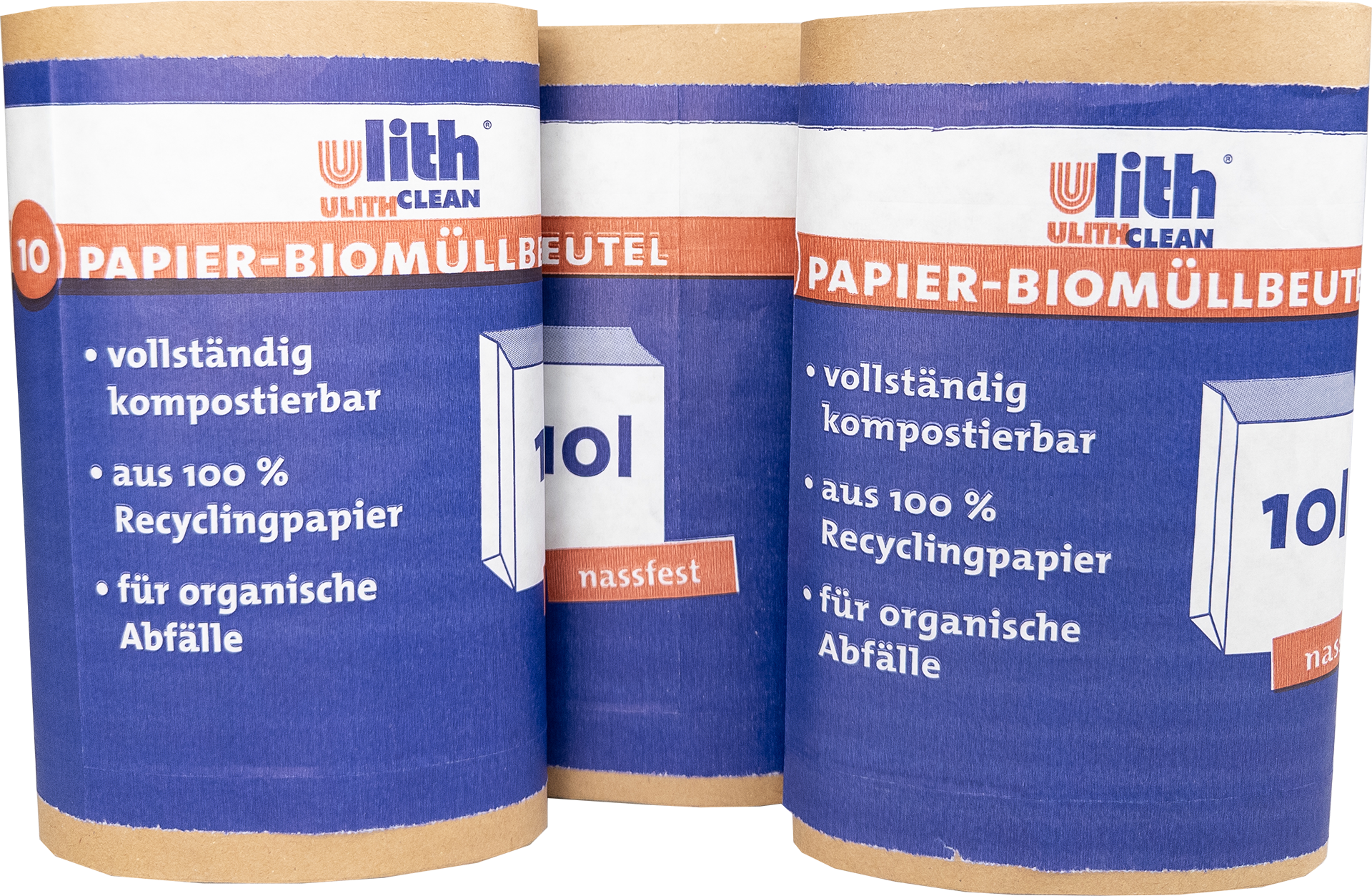 Papier Bio Müllbeutel 10L – Nassfest, Braun, aus recyceltem Material