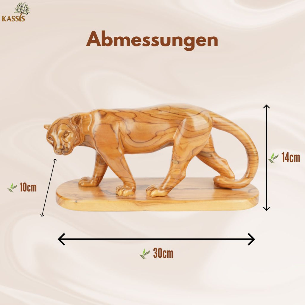 Handgeschnitzter Puma aus Olivenholz (groß) – Exklusive Holzskulptur aus Bethlehem (14x30 cm)