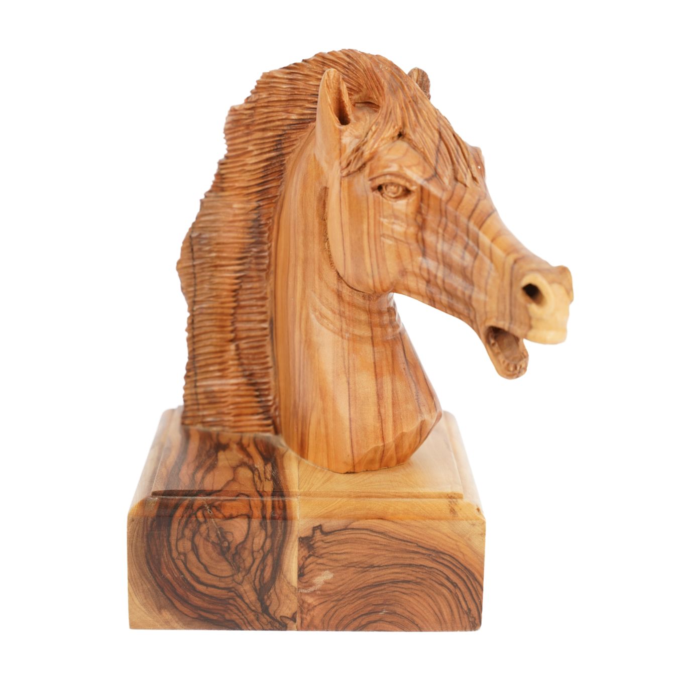 Handgeschnitzter Pferdekopf aus Olivenholz (klein) – Exklusive Holzskulptur aus Bethlehem (16 cm)