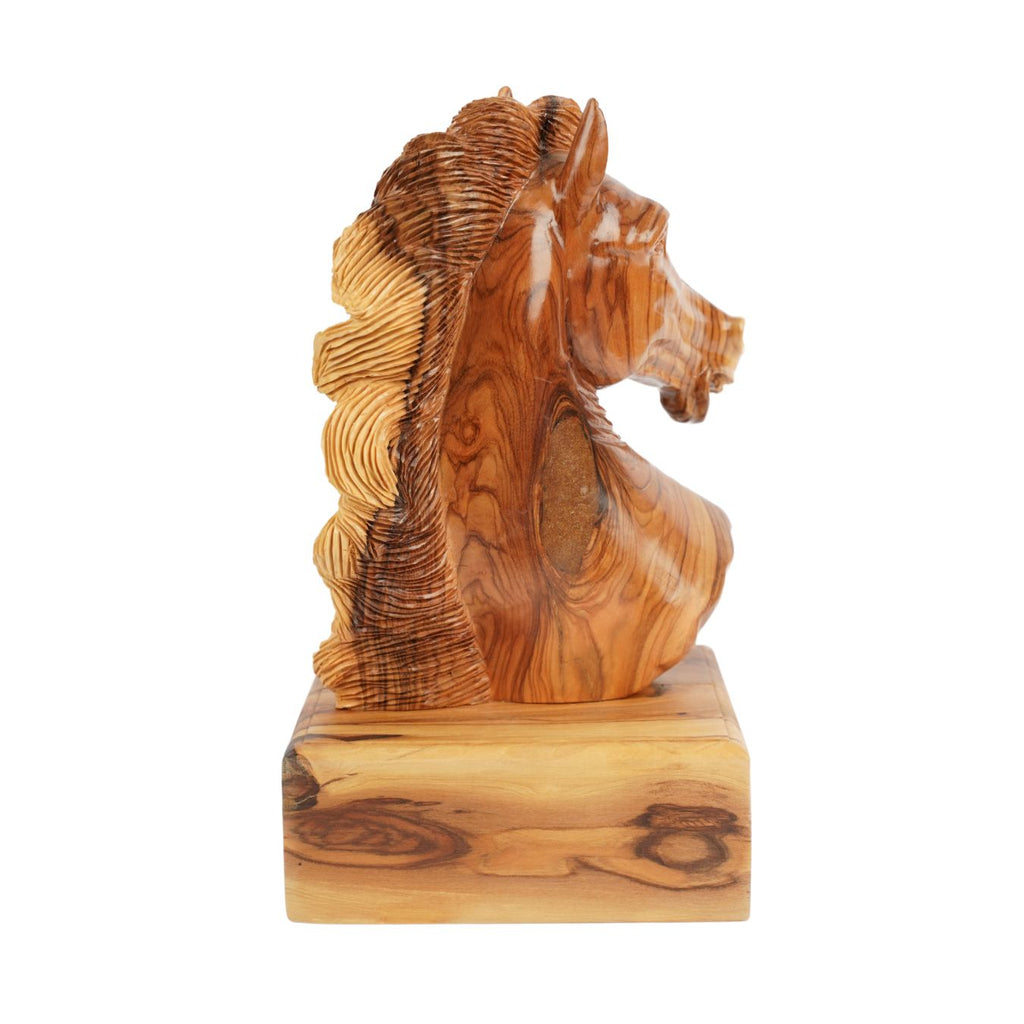 Handgeschnitzter Pferdekopf aus Olivenholz (groß) – Exklusive Holzskulptur aus Bethlehem (24 cm)
