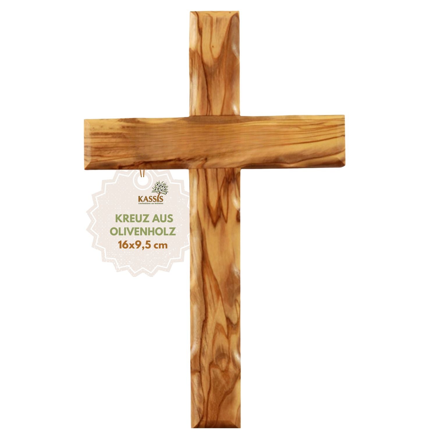 Olivenholz Kreuz gewellt | Schlichtes Wandkreuz als Geschenk zur Taufe, Kommunion oder Geburt