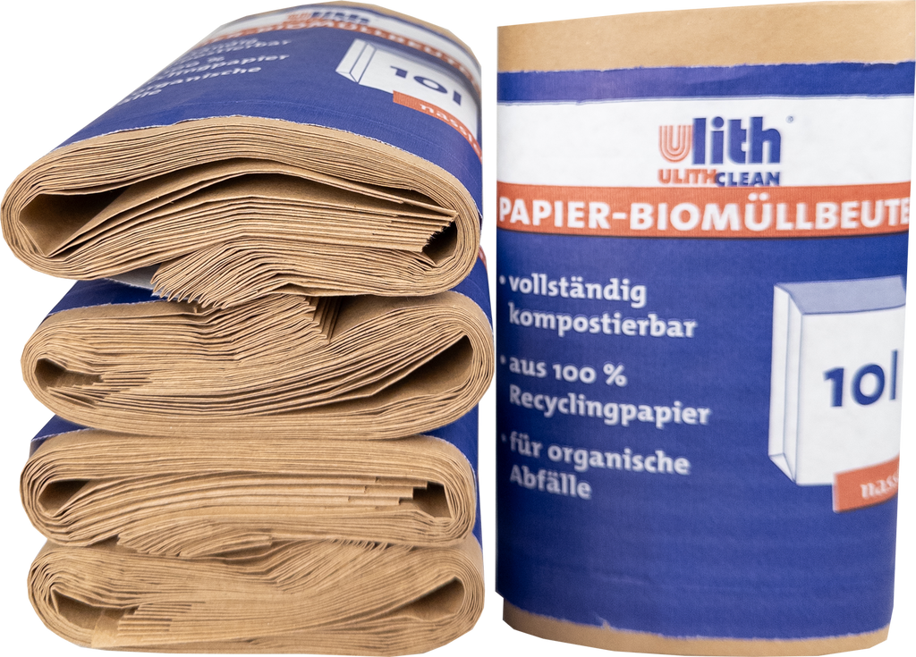 Papier Bio Müllbeutel 10L – Nassfest, Braun, aus recyceltem Material
