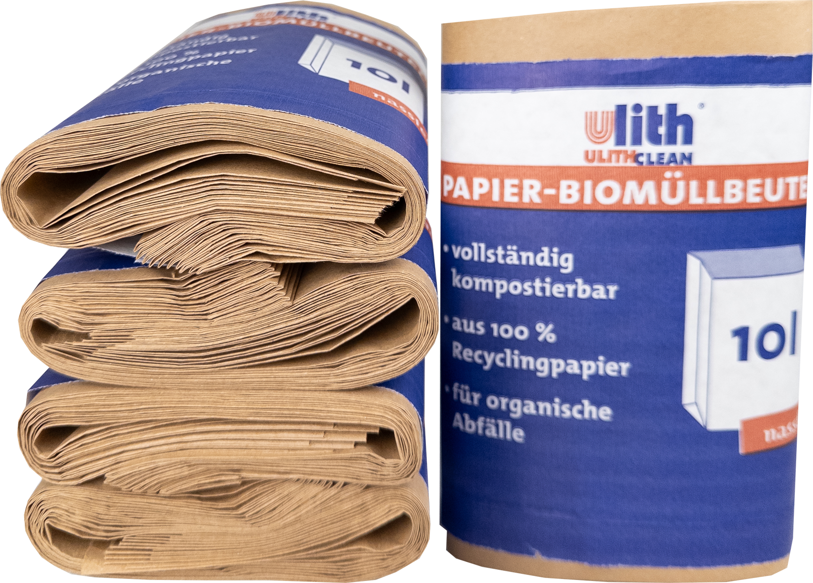 Papier Bio Müllbeutel 10L – Nassfest, Braun, aus recyceltem Material