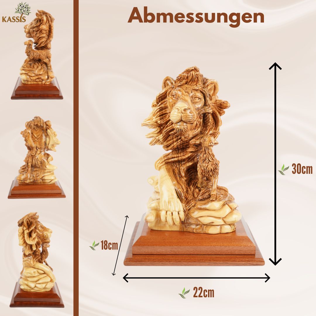 Handgeschnitzte Skulptur „Löwe und Lamm“ – Symbol für Frieden aus Olivenholz (30 cm)
