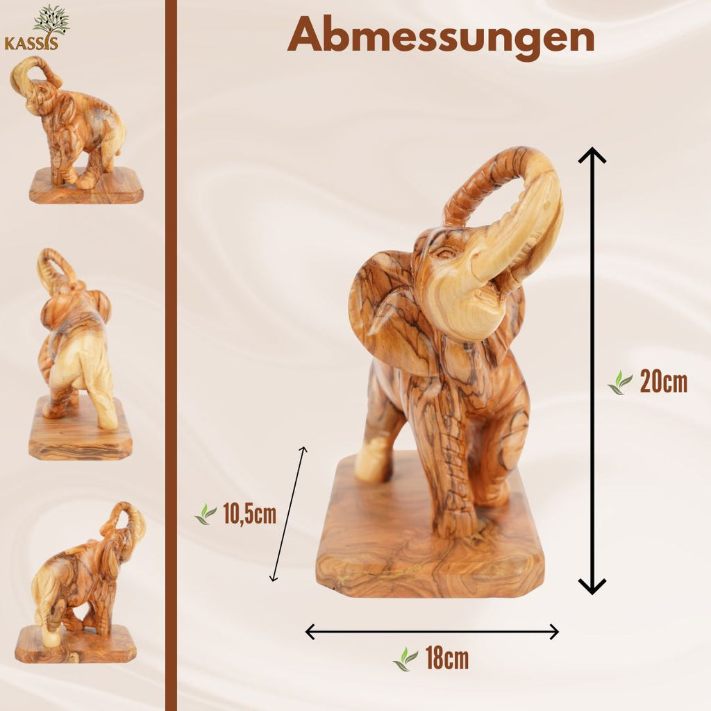 Handgeschnitzter Elefant aus Olivenholz – Exklusive Holzskulptur aus Bethlehem (20 cm)