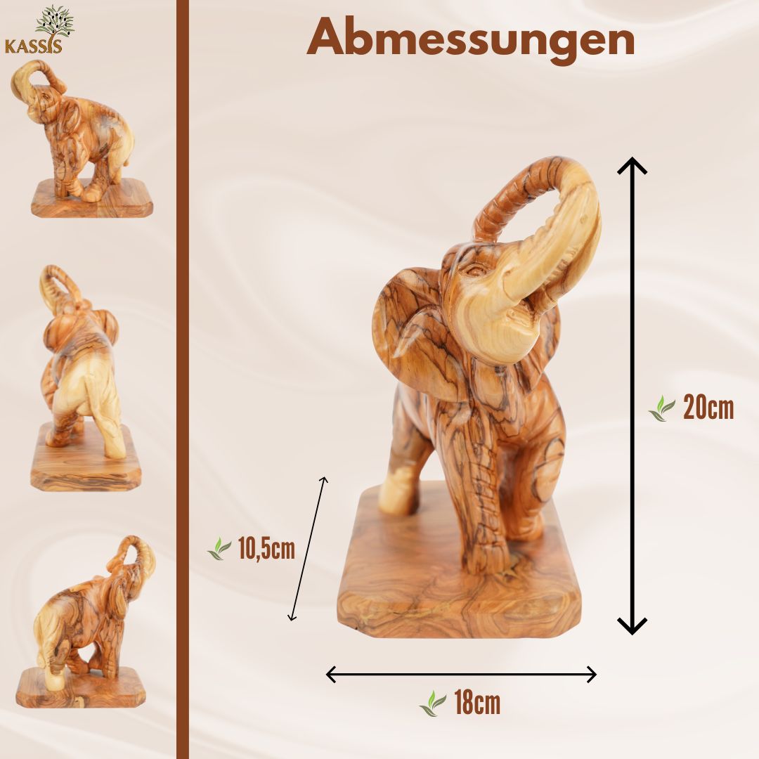 Handgeschnitzter Elefant aus Olivenholz – Exklusive Holzskulptur aus Bethlehem (20 cm)