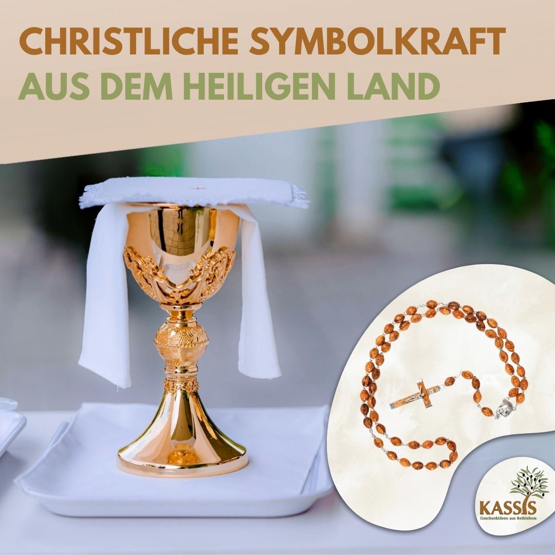 Rosenkranz aus Olivenholz mit verzierten Perlen (50 cm) | Gebetskette mit Kreuz als Geschenk zur Taufe, Kommunion & Firmung