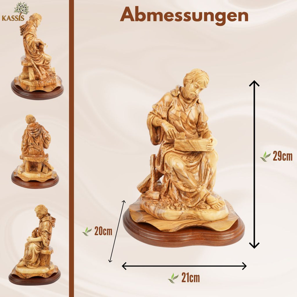 Handgeschnitzte Skulptur „Josef als Zimmermann“ – Olivenholzfigur aus Bethlehem (29 cm)