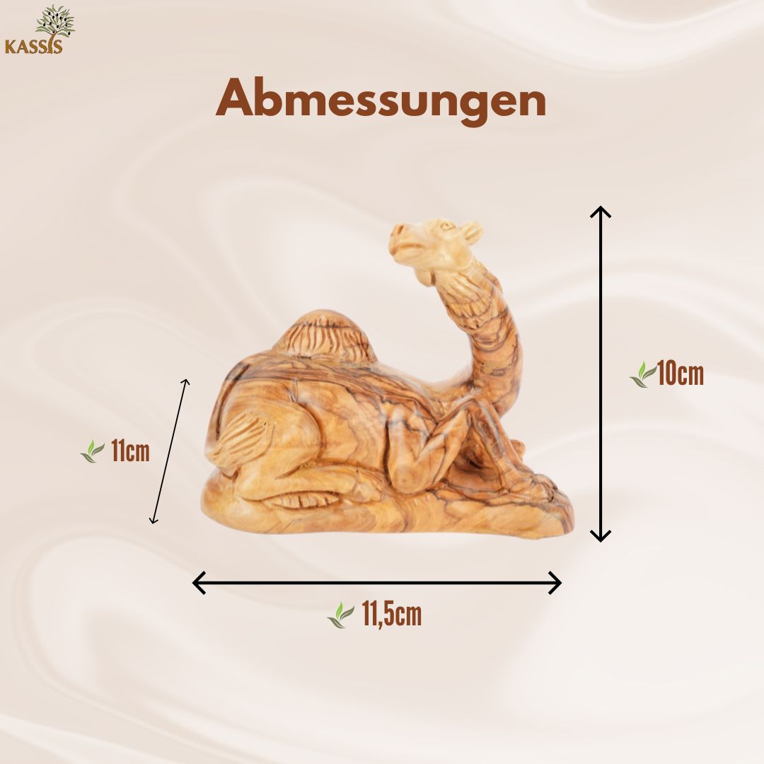 Handgeschnitztes Dromedar aus Olivenholz – Kunstvolle Krippenfigur aus Bethlehem (11,5 cm)