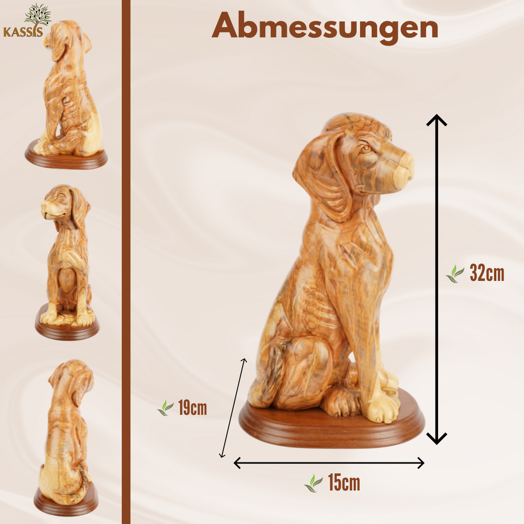 Handgeschnitzter Hund aus Olivenholz – Exklusive Holzskulptur aus Bethlehem (32 cm)