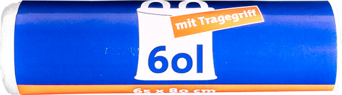 60L Müllbeutel mit Tragegriff - Transparent - Reißfest & Flüssigkeitsdicht