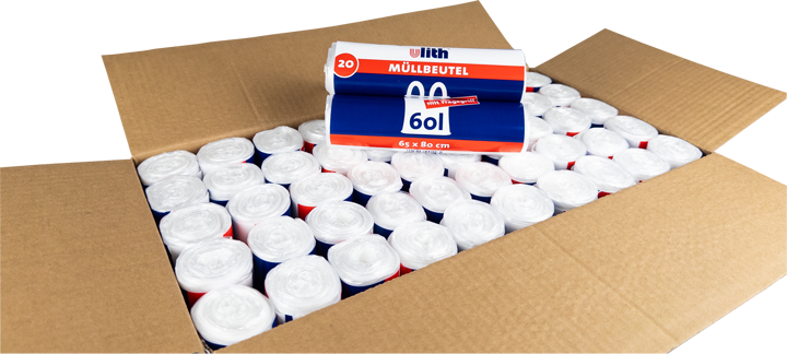 60L Müllbeutel mit Tragegriff - Transparent - Reißfest & Flüssigkeitsdicht