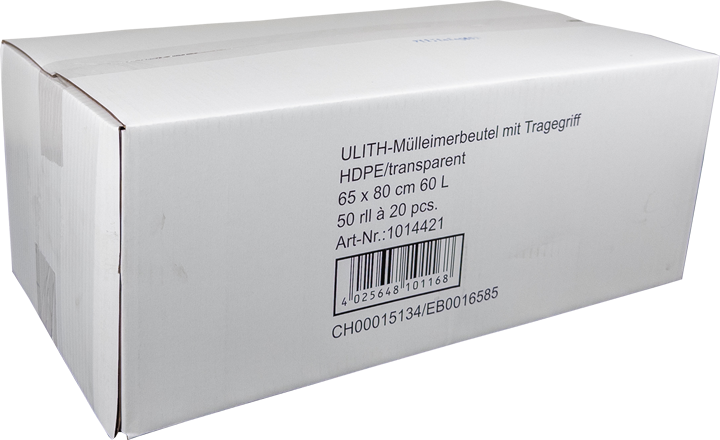 60L Müllbeutel mit Tragegriff - Transparent - Reißfest & Flüssigkeitsdicht