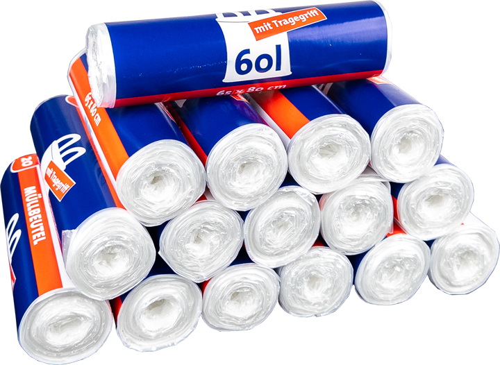 60L Müllbeutel mit Tragegriff - Transparent - Reißfest & Flüssigkeitsdicht