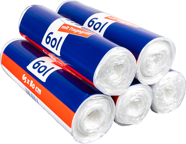 60L Müllbeutel mit Tragegriff - Transparent - Reißfest & Flüssigkeitsdicht