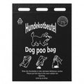 Schwarzer HDPE-Hundekotbeutel im Block, Beutelvorderseite mit Hundesymbolen und Text