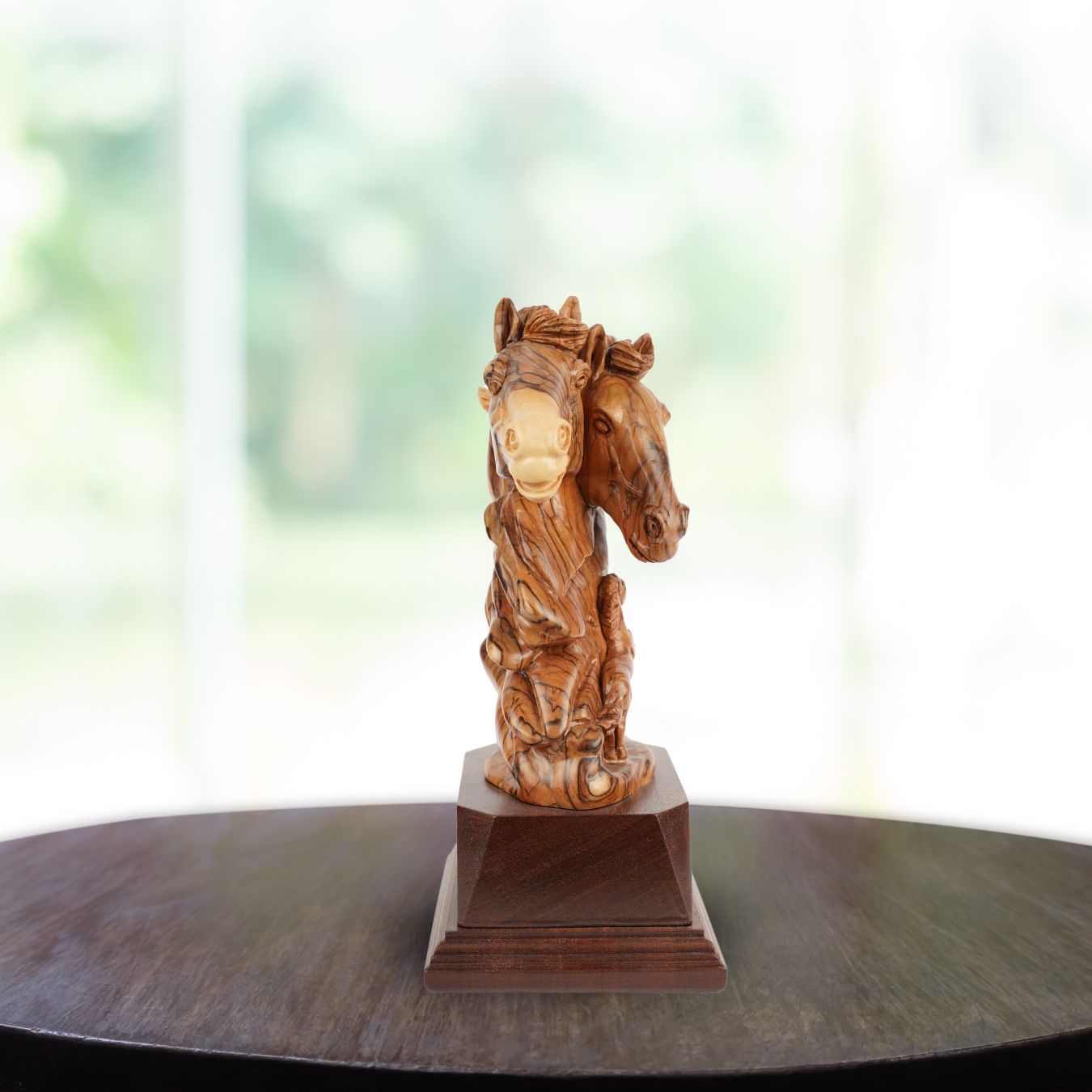 Pferde-Duo aus Olivenholz – Handgeschnitzte Skulptur aus Bethlehem (26 cm)