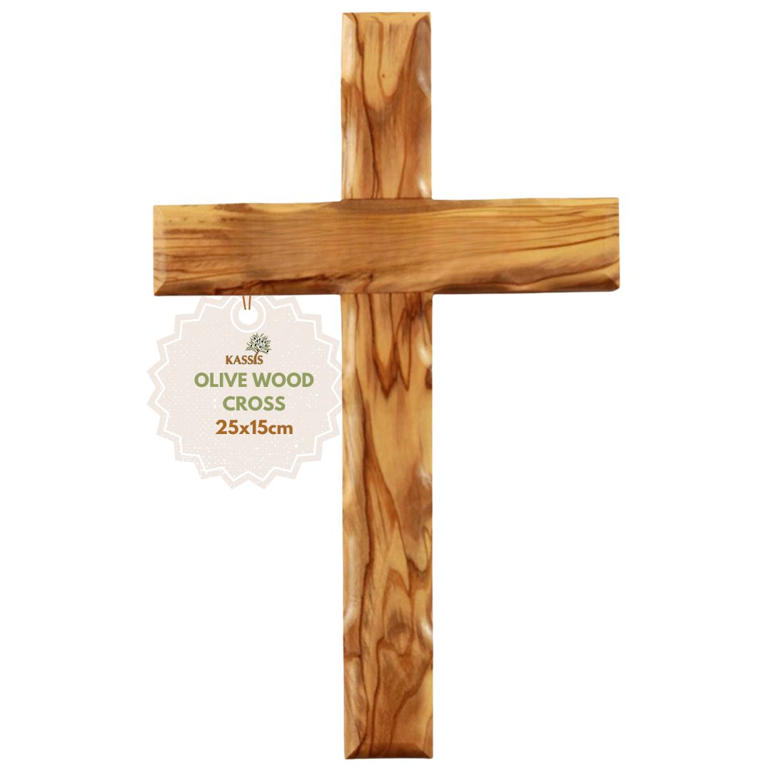 Olivenholz Kreuz gewellt | Schlichtes Wandkreuz als Geschenk zur Taufe, Kommunion oder Geburt