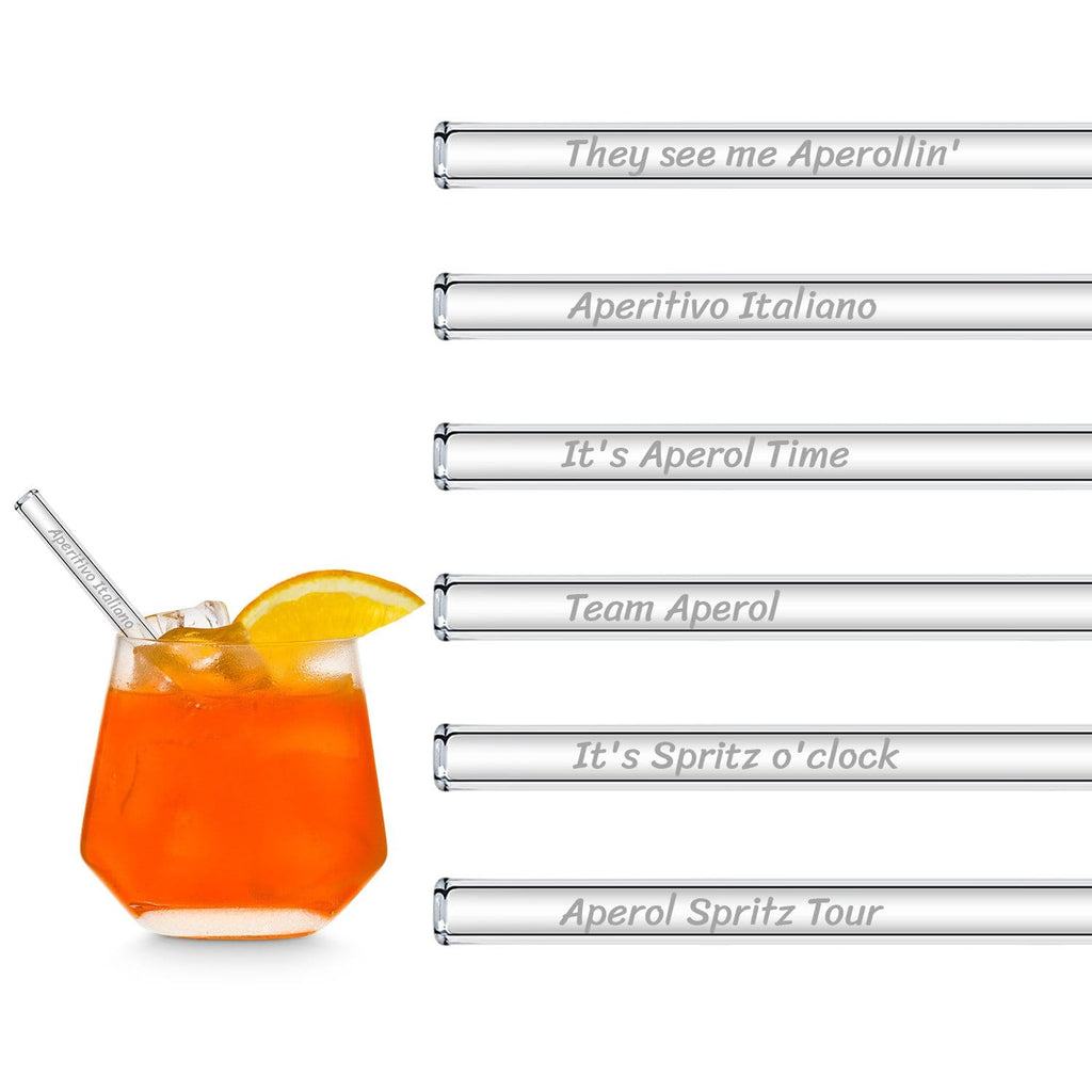 Aperol Spritz Sprüche gravierte Glasstrohhalme mit 6 lustigen Trinksprüchen