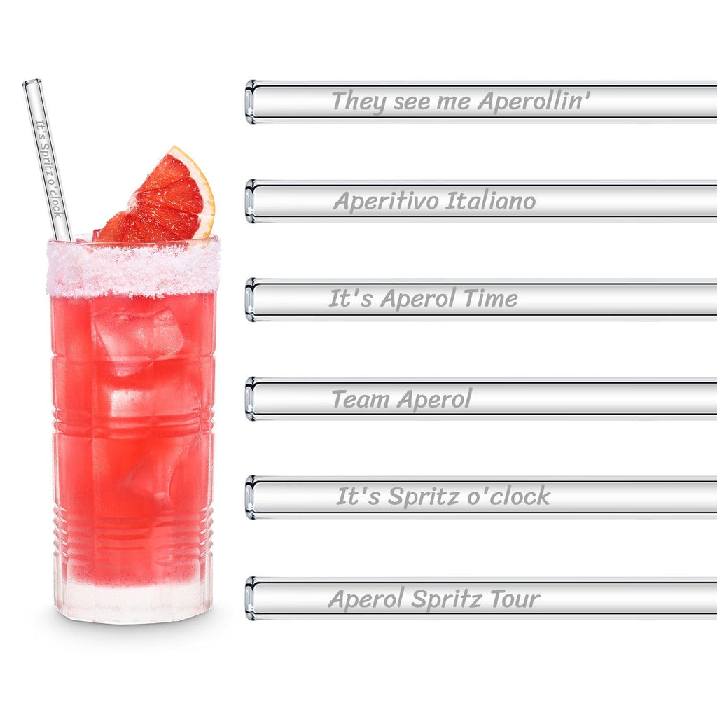 Aperol Spritz Sprüche gravierte Glasstrohhalme mit 6 lustigen Trinksprüchen