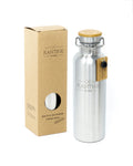Isolierflasche aus silbernem Edelstahl mit Korkdeckel und Trageschlaufe, 750 ml