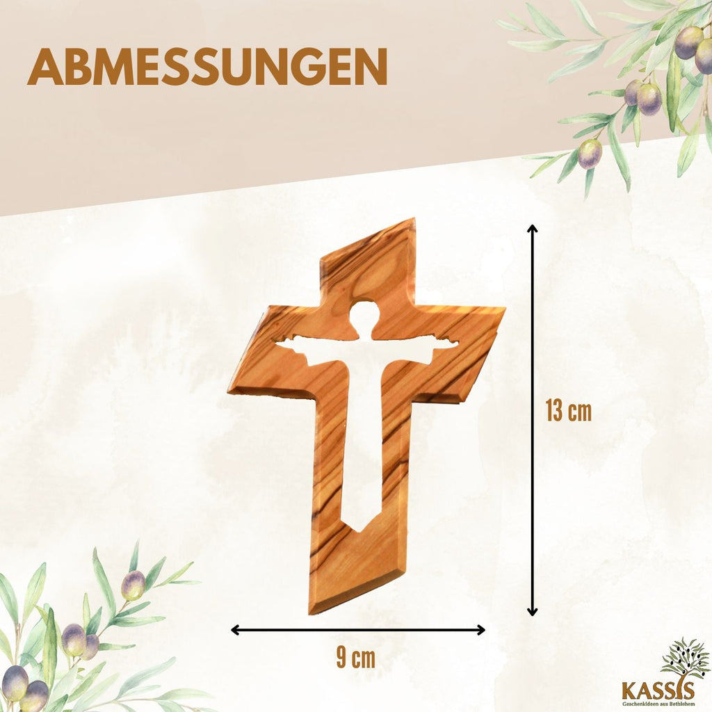 Olivenholz Kreuz mit auferstandenem Jesus (13 cm) | Wandkreuz als Geschenk zur Taufe, Kommunion & Firmung