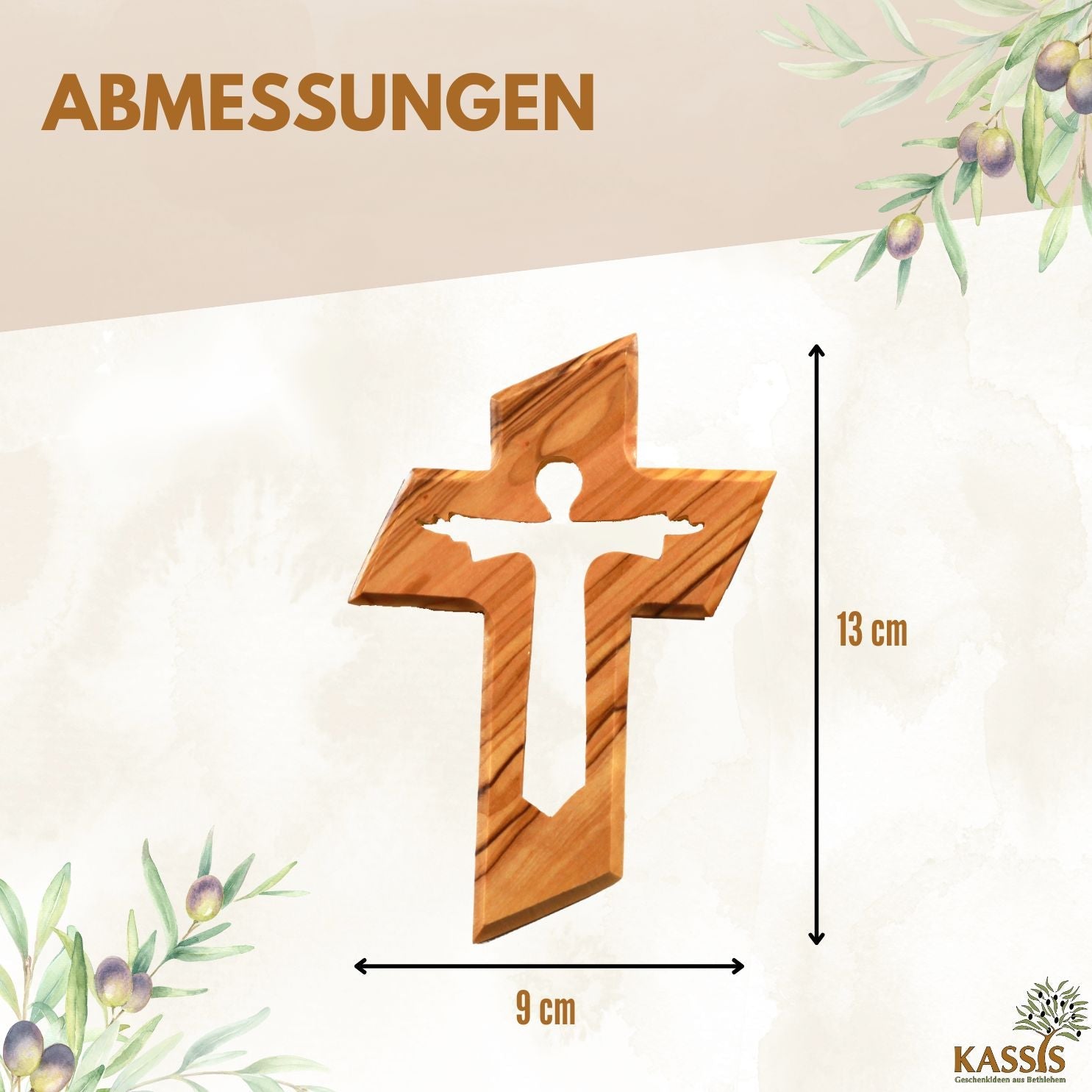 Olivenholz Kreuz mit auferstandenem Jesus (13 cm) | Wandkreuz als Geschenk zur Taufe, Kommunion & Firmung