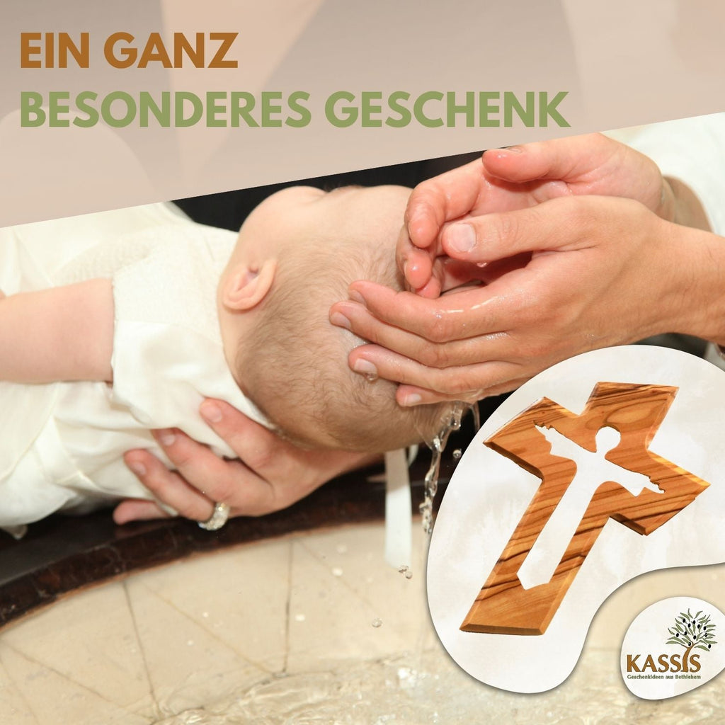 Olivenholz Kreuz mit auferstandenem Jesus (13 cm) | Wandkreuz als Geschenk zur Taufe, Kommunion & Firmung