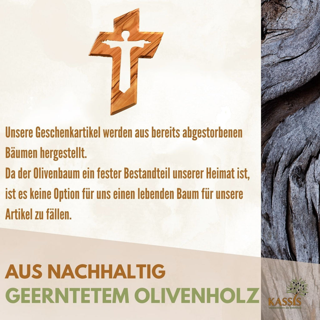 Olivenholz Kreuz mit auferstandenem Jesus (13 cm) | Wandkreuz als Geschenk zur Taufe, Kommunion & Firmung