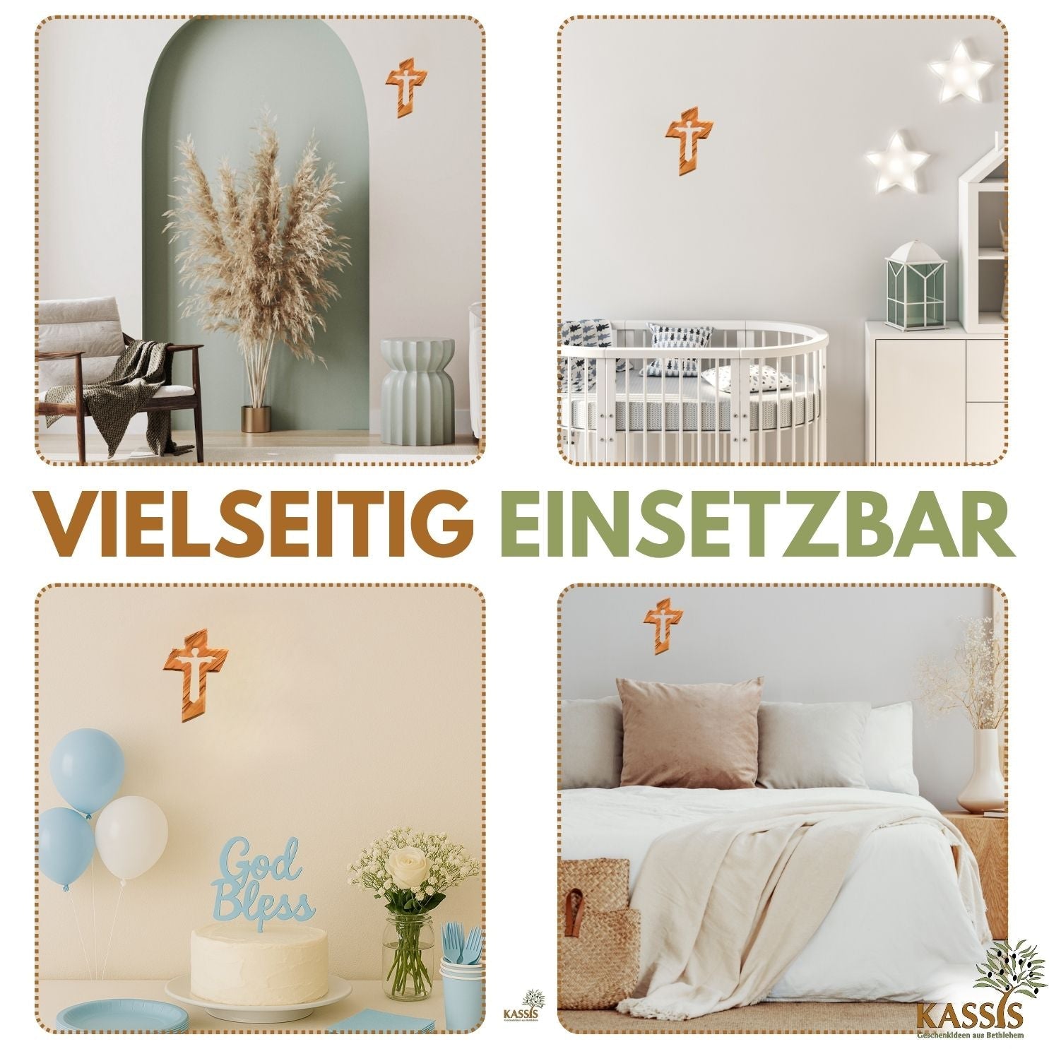 Olivenholz Kreuz mit auferstandenem Jesus (13 cm) | Wandkreuz als Geschenk zur Taufe, Kommunion & Firmung