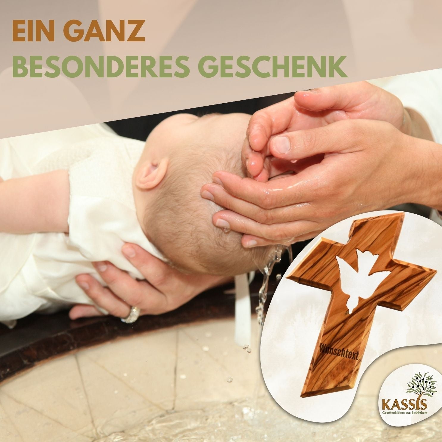 Olivenholz Kreuz mit Heiligem Geist (13 cm) | Wandkreuz als Geschenk zur Taufe, Kommunion & Firmung