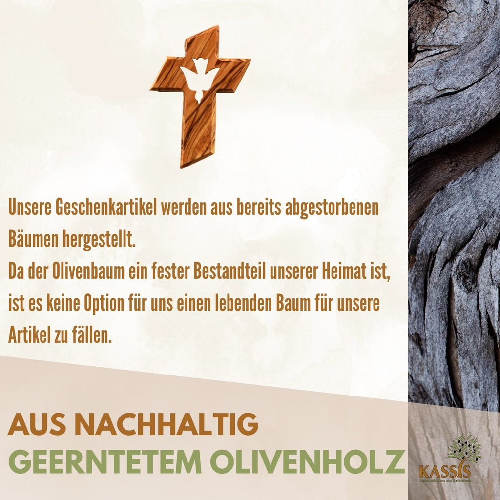 Olivenholz Kreuz mit Heiligem Geist (13 cm) | Wandkreuz als Geschenk zur Taufe, Kommunion & Firmung