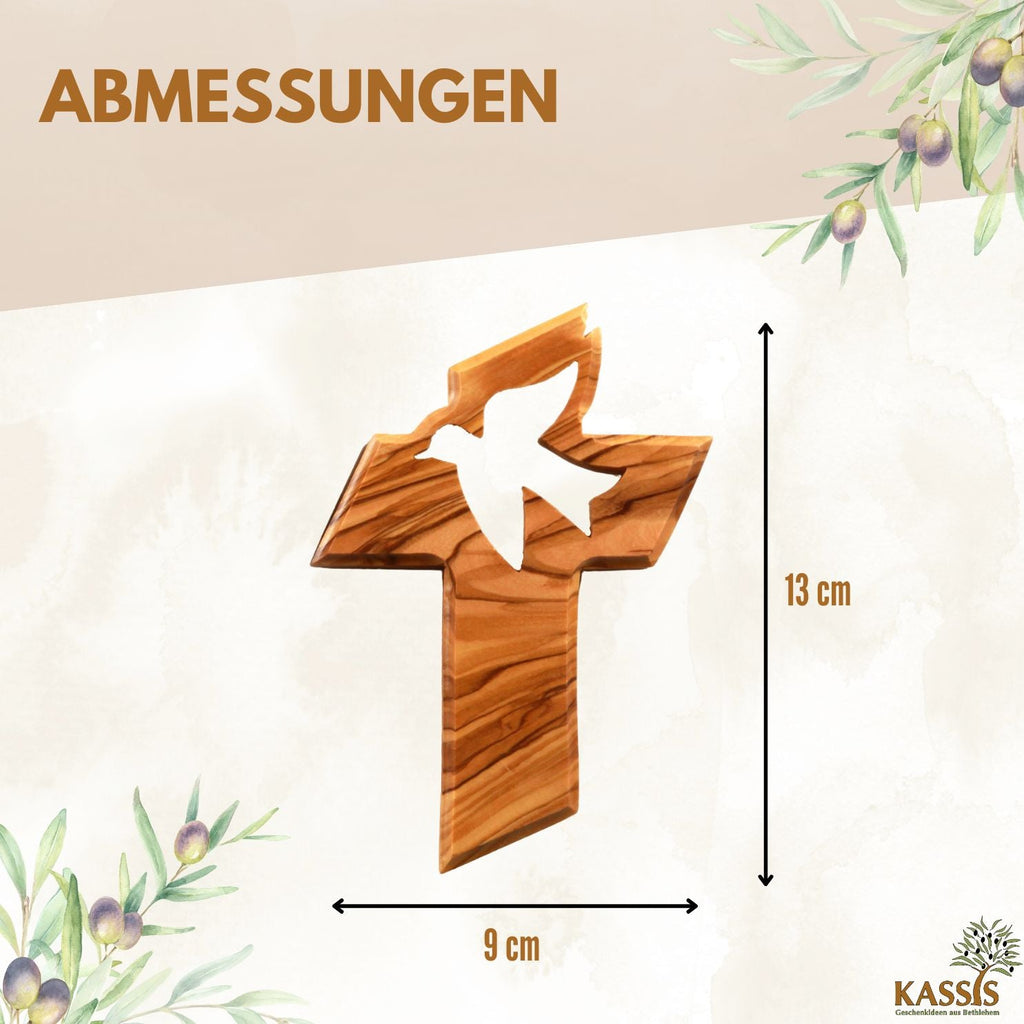 Olivenholz Kreuz mit Friedenstaube (13 cm) | Wandkreuz als Geschenk zur Taufe, Kommunion & Firmung